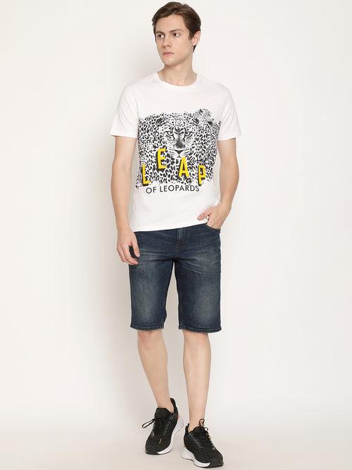 Leap Of Leopards White Printed Men T-Shirt