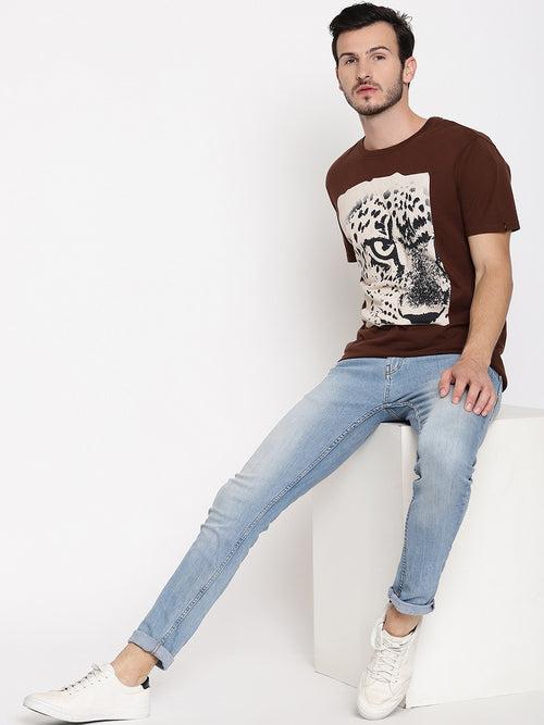 Leopard Eye Choco Brown Printed Men T-Shirt