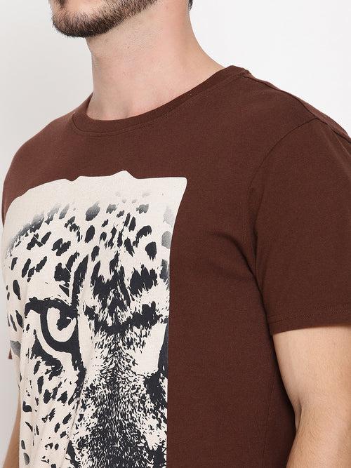 Leopard Eye Choco Brown Printed Men T-Shirt