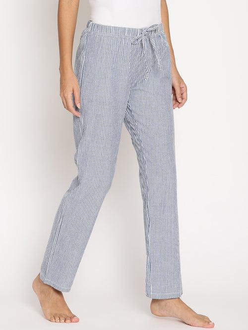 Wolfpack Women Blue Striped Night Pant