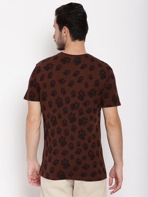 Pug Mark Choco Brown Printed Men T-Shirt