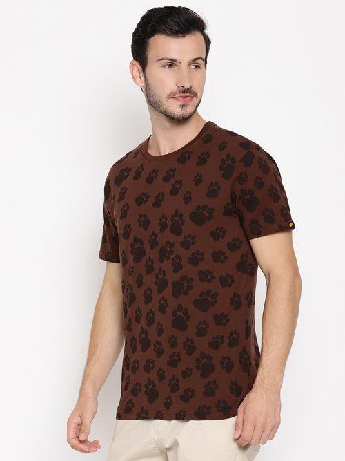 Pug Mark Choco Brown Printed Men T-Shirt