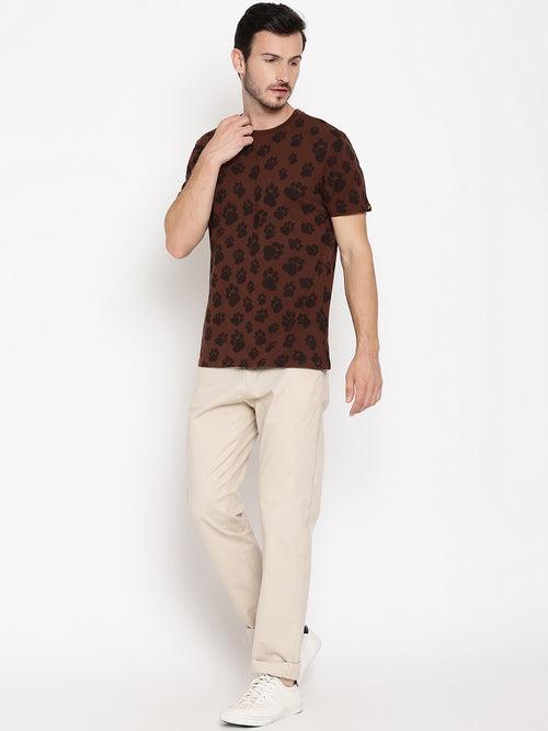 Pug Mark Choco Brown Printed Men T-Shirt