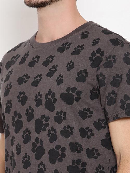 Pug Mark Dark Grey Printed Men T-Shirt