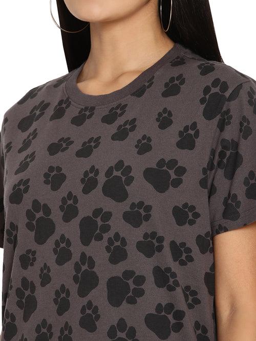 Wolfpack Pug Mark Dark Grey Printed Women T-Shirt