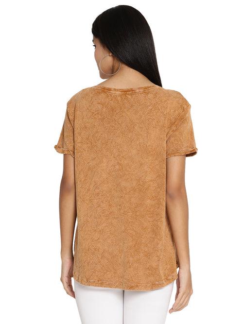 Wolfpack Rugged Crinkle Wash Golden Brown Women T-Shirt