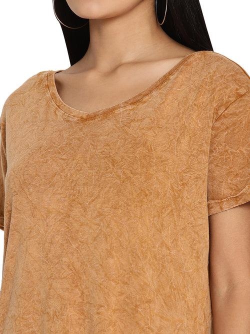 Wolfpack Rugged Crinkle Wash Golden Brown Women T-Shirt