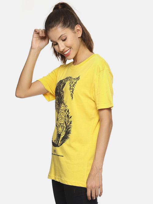 Wolfpack SOS S Tiger Yellow Printed Women T-Shirt