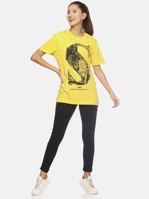 Wolfpack SOS S Tiger Yellow Printed Women T-Shirt