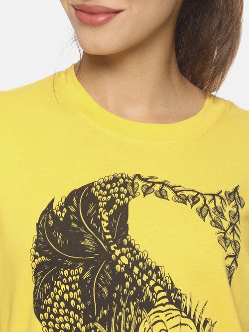 Wolfpack SOS S Tiger Yellow Printed Women T-Shirt