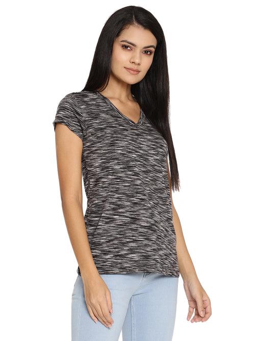 Wolfpack Space Dyed V Neck Dark Grey Women T-Shirt