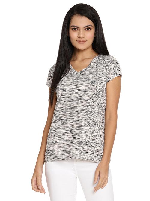 Wolfpack Space Dyed V Neck Grey Melange Women T-Shirt