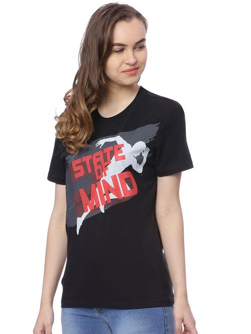 Wolfpack State Of Mind Black Printed Women T-Shirt