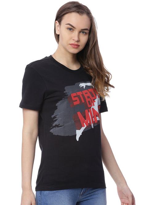 Wolfpack State Of Mind Black Printed Women T-Shirt