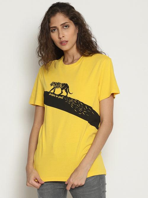 Wolfpack Stripes In Peril Yellow Printed Women T-Shirt