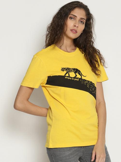 Wolfpack Stripes In Peril Yellow Printed Women T-Shirt