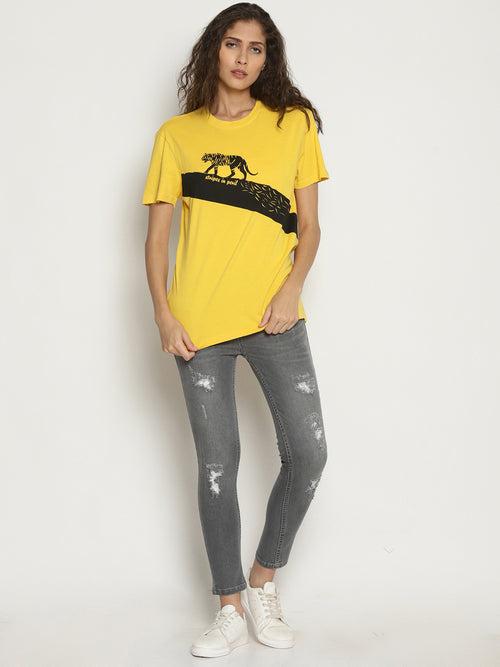 Wolfpack Stripes In Peril Yellow Printed Women T-Shirt