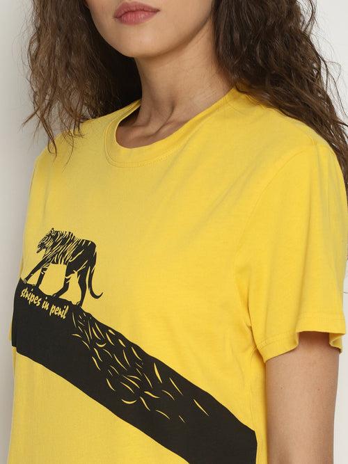 Wolfpack Stripes In Peril Yellow Printed Women T-Shirt