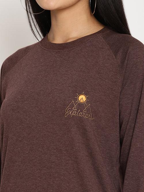 Women Explorer Burgundy Solid Sweatshirt