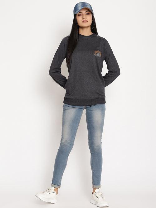 Women Wanderer Black Solid Sweatshirt