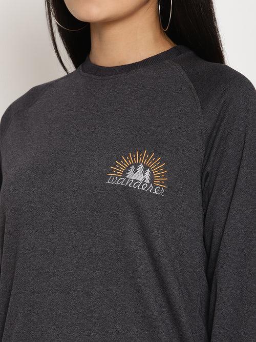 Women Wanderer Black Solid Sweatshirt