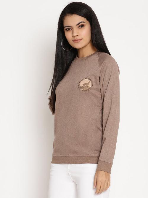 Women Wild Journey Brown Solid Sweatshirt