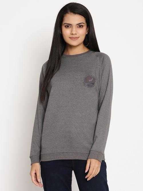 Women Wild Journey Grey Solid Sweatshirt