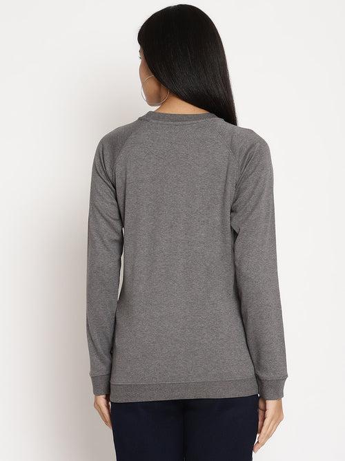 Women Wild Journey Grey Solid Sweatshirt