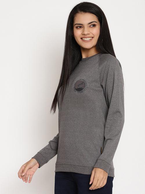 Women Wild Journey Grey Solid Sweatshirt
