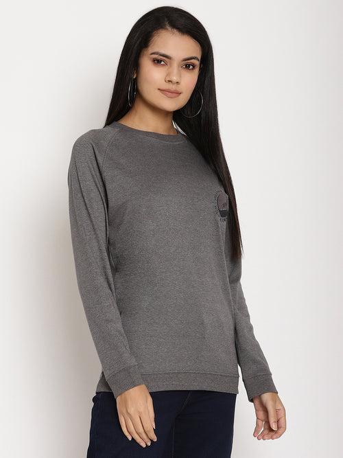 Women Wild Journey Grey Solid Sweatshirt