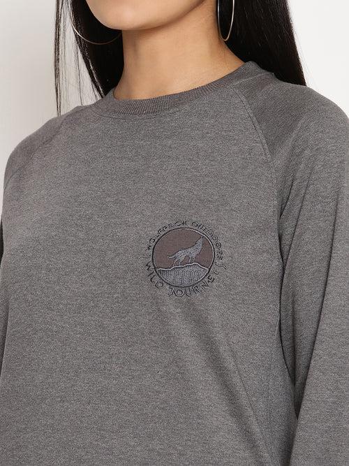 Women Wild Journey Grey Solid Sweatshirt