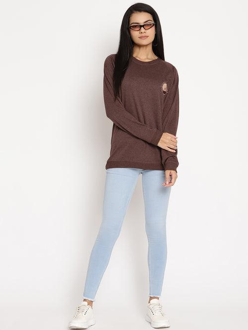 Women Wild Journey Burgundy Solid Sweatshirt