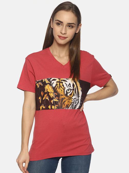 Wolfpack Tiger Eyes with Leaves Dark Pink Women T-Shirt