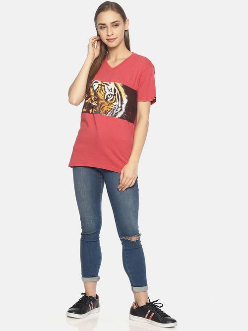 Wolfpack Tiger Eyes with Leaves Dark Pink Women T-Shirt