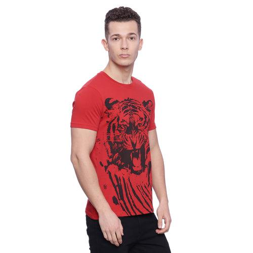 Tiger Graphic Red Printed Men T-Shirt