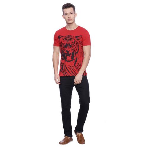 Tiger Graphic Red Printed Men T-Shirt