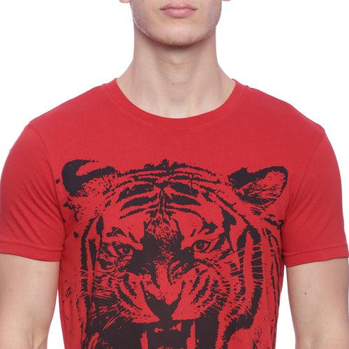 Tiger Graphic Red Printed Men T-Shirt