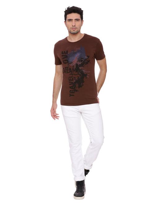 Travel Dream Chocolate Brown Printed Men T-Shirt