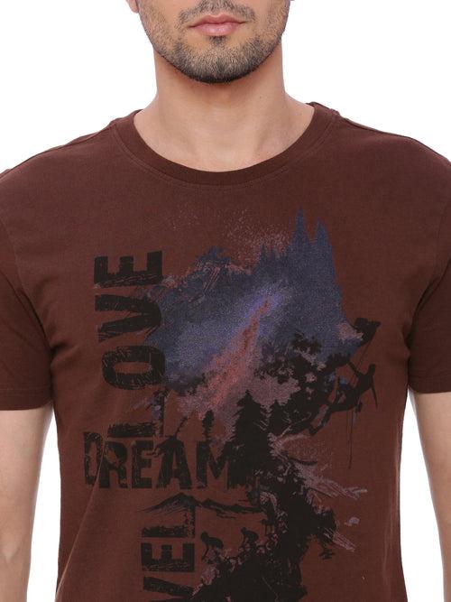 Travel Dream Chocolate Brown Printed Men T-Shirt