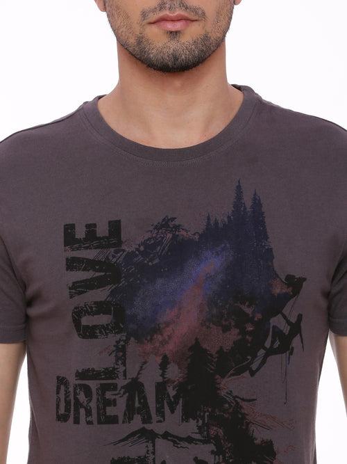 Travel Dream Dark Grey Printed Men T-Shirt