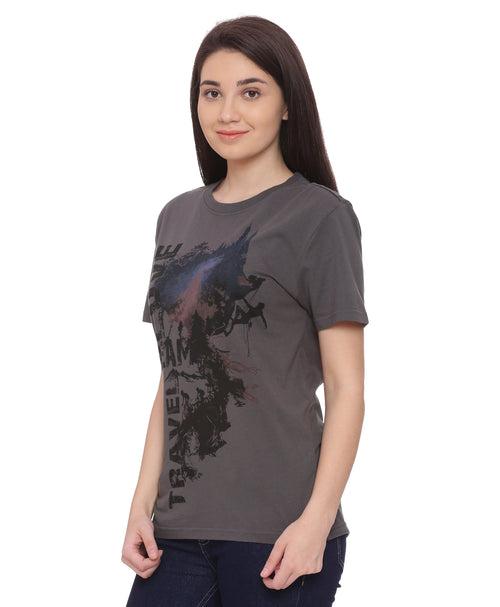 Wolfpack Travel Dream Dark Grey Printed Women T-Shirt