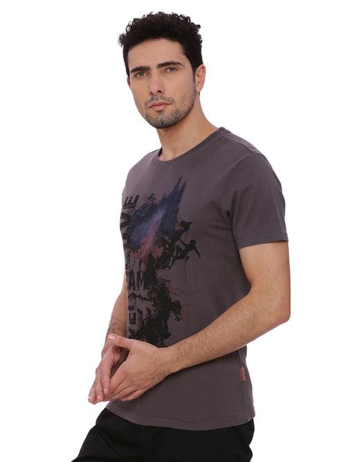 Travel Dream Dark Grey Printed Men T-Shirt