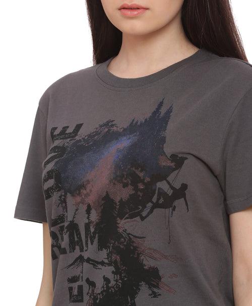 Wolfpack Travel Dream Dark Grey Printed Women T-Shirt