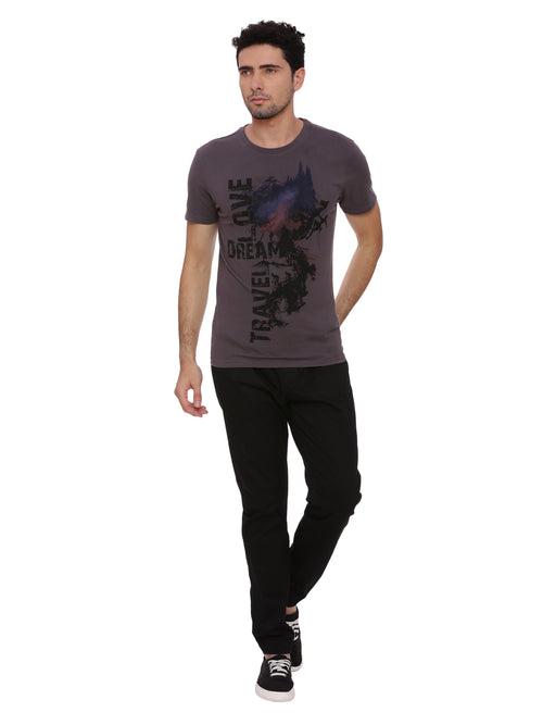 Travel Dream Dark Grey Printed Men T-Shirt