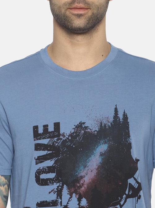 Travel Dream Mid Vel Blue Printed Men T-Shirt