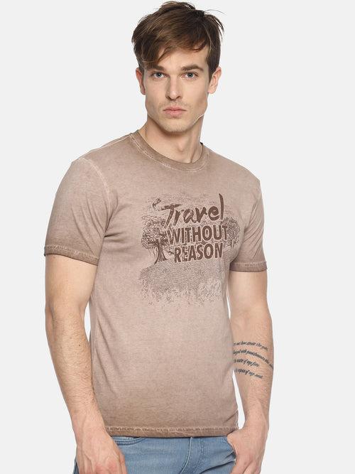 Travel Without Reason Brown Printed Men T-Shirt