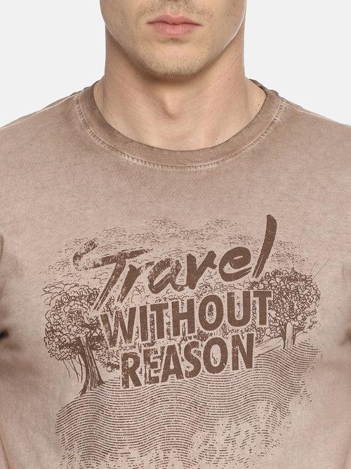 Travel Without Reason Brown Printed Men T-Shirt