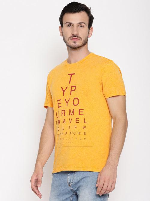 Travel is Life Crinkle Wash Yellow Printed Men T-Shirt