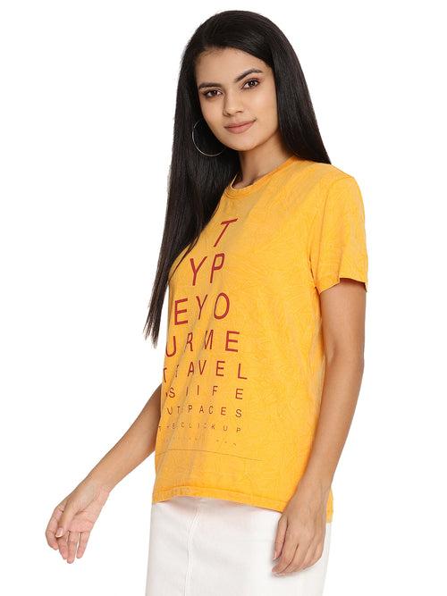 Wolfpack Travel is Life Crinkle Wash Yellow Printed Women T-Shirt