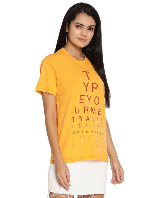 Wolfpack Travel is Life Crinkle Wash Yellow Printed Women T-Shirt